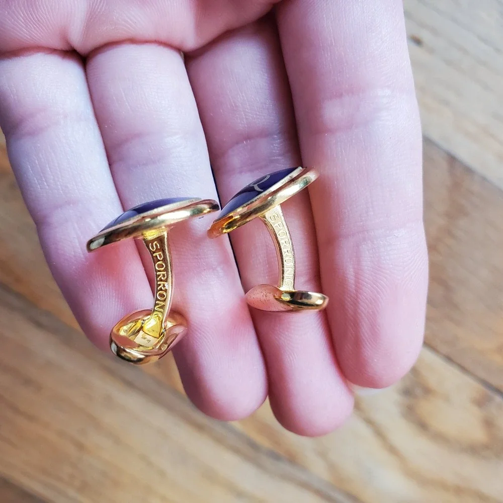H&Q‎ blue and gold tone Sporrong cufflinks vintage